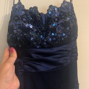 Sequins Navy Formal Dress with Bow on back